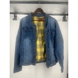 RARE Chopp Shop Jeans LA Boys Big Kids XL Denim Jacket Yellow Plaid Lined Street